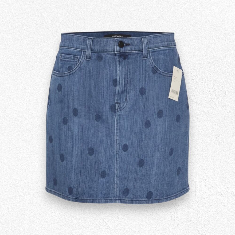 J Brand Lyla Aerial Dark Wash Polka Dot Low Rise Denim Mini Skirt Size 27 NWT